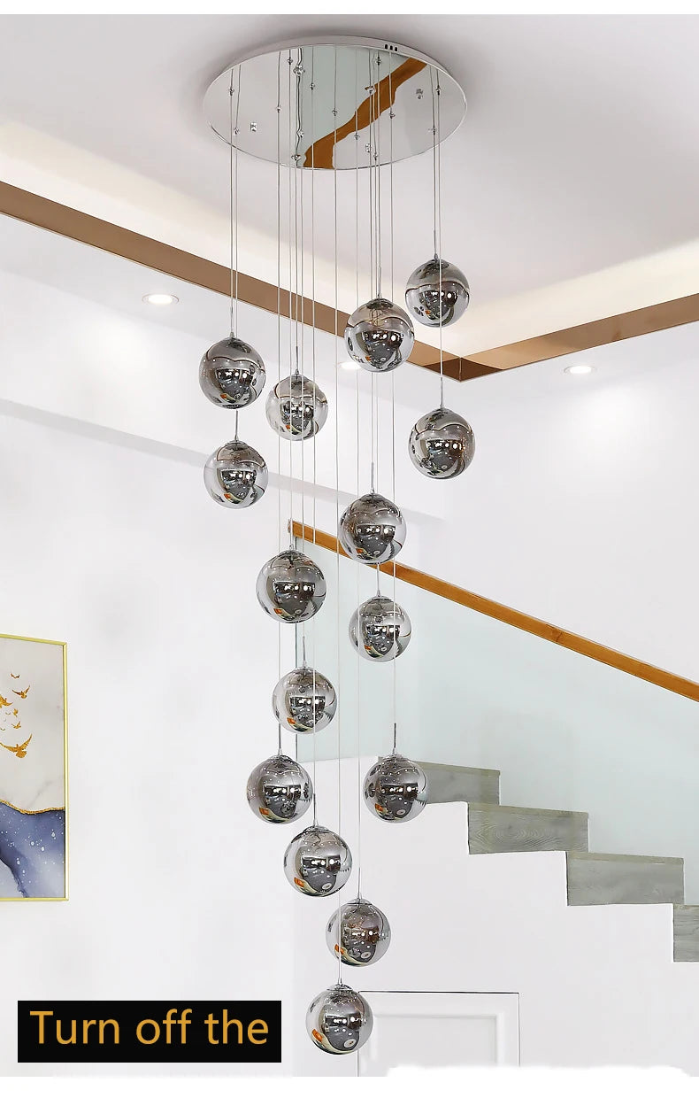 Modern LED Glass Ball Dimmable Chandelier Staircase Lustre Living Room Chandelier Lustre Home Decoration Ceiling Chandelier