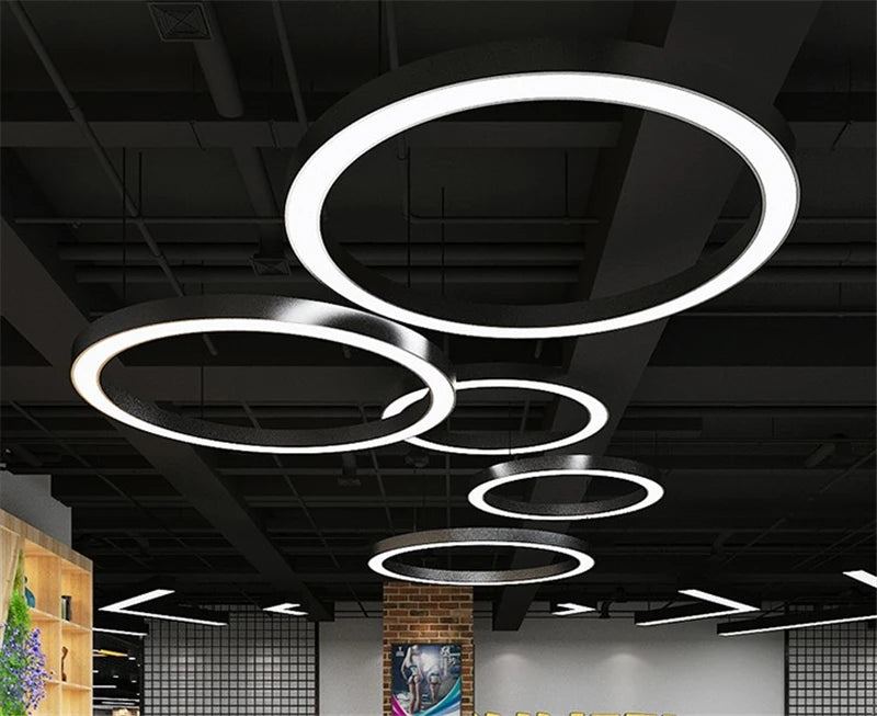 Modern Iron Art Circle Pendant Lights Minimalism Black White Metal Led Ring Light Office Living Room Decor Hanging Lamp Fixtures