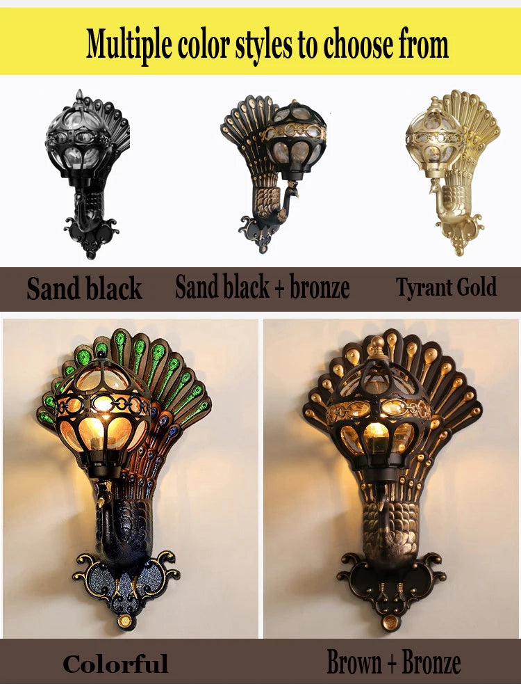 European Style Retro Peacock Wall Lamp Led Hotel Art Wall Lamp Balcony Villa Door Light Suitable For Indoor / Outdoor Lighting