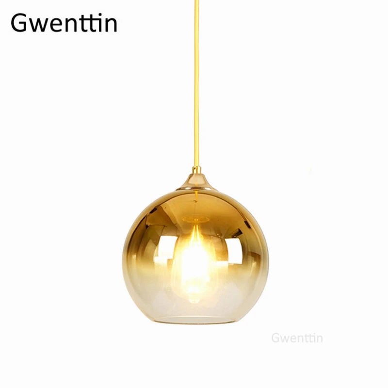 Gold Led Pendant Lights Modern Mirror Glass Hanging Lamp for Living Room Bedroom Kitchen Light Fixtures Suspension Luminaire E27