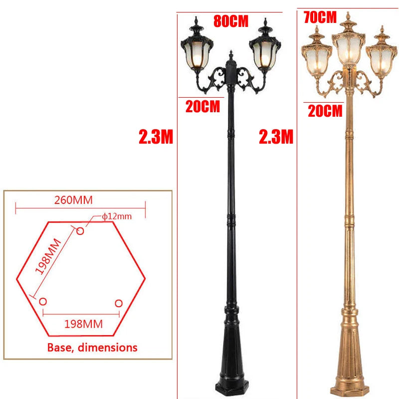 (H≈2.3M)Courtyard Street Lamp Community High Pole Lamp Outdoor Waterproof Lawn Lamp Villa Outdoor Retro Courtyard Lamp Landscape