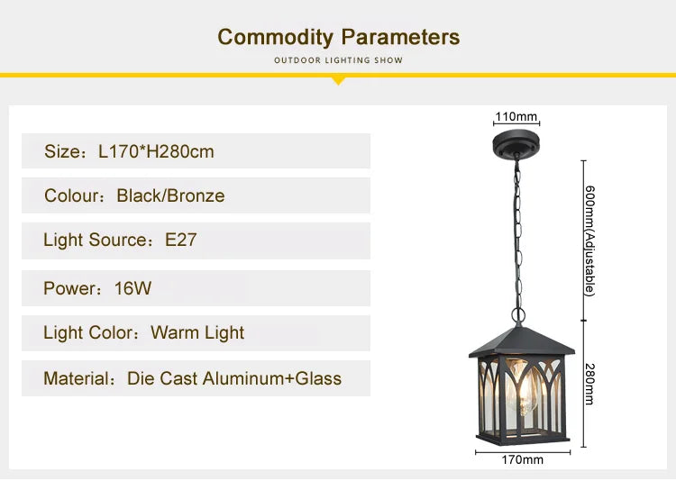 European Waterproof Pendant Lamp Outdoor Retro Village Chandelier Balcony Corridors Lights Grape Rack Hanglamp Luminaire