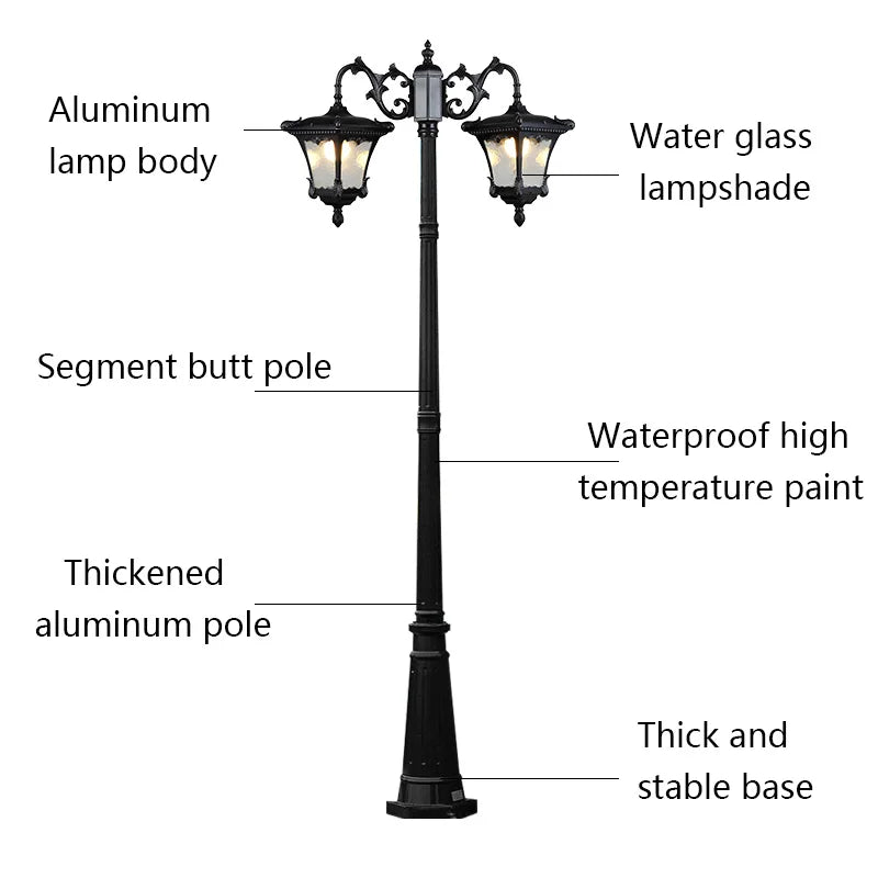 LED Street Lamp European Style Retro Waterproof Garden Lamp Outdoor Villa Lawn Community High Pole Landscape Lamp Street Light
