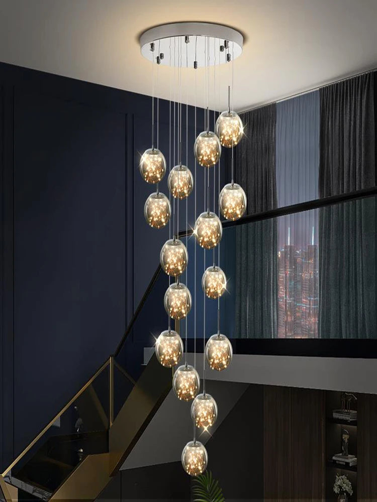Modern LED Glass Ball Dimmable Chandelier Staircase Lustre Living Room Chandelier Lustre Home Decoration Ceiling Chandelier