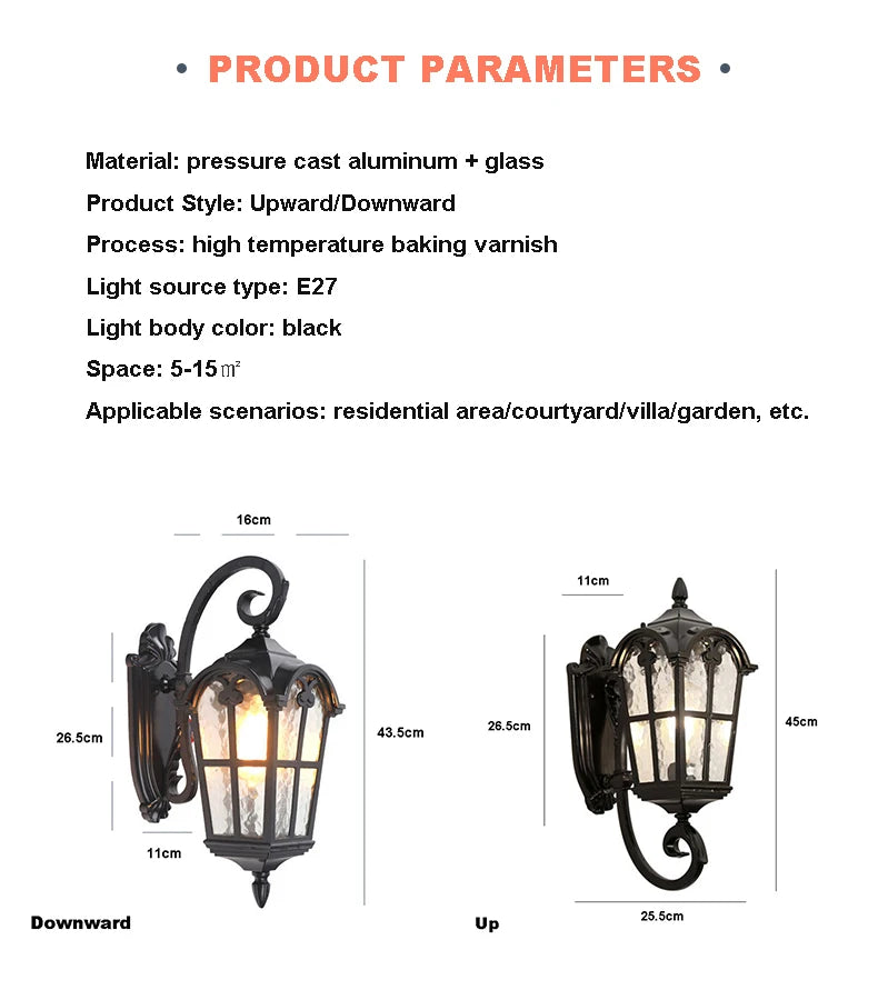 European Style Roman Outdoor Wall Lamp LED Retro Garden Lighting for Residential Villa Door