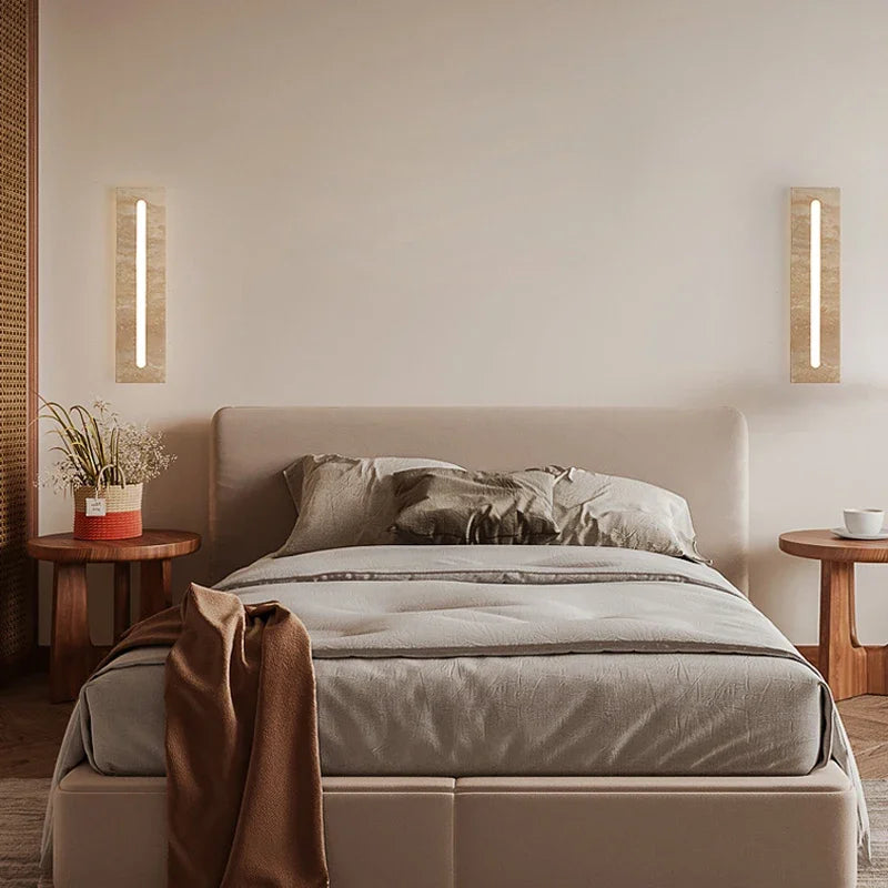 Wabi Sabi Travertine Rectangular Stone Sconce Outdoor Wall Lamp for Yard Balcony Living Room Restaurant Corridor Staircase LED