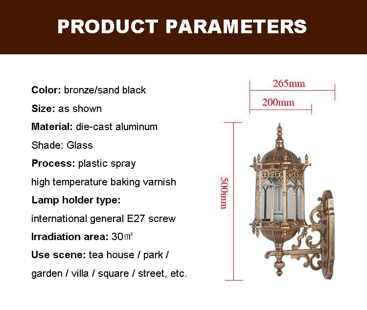 Outdoor Super Bright Wall Lamp Aisle European Style Garden Wall Lamp Waterproof Simple Retro Villa Balcony Corridor Wall Lamp