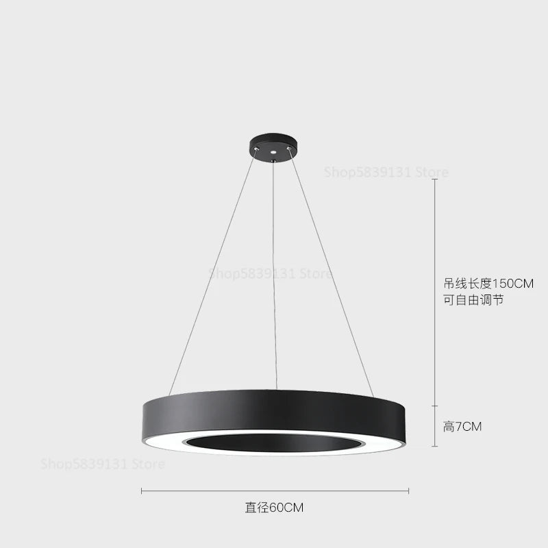 Modern Iron Art Circle Pendant Lights Minimalism Black White Metal Led Ring Light Office Living Room Decor Hanging Lamp Fixtures