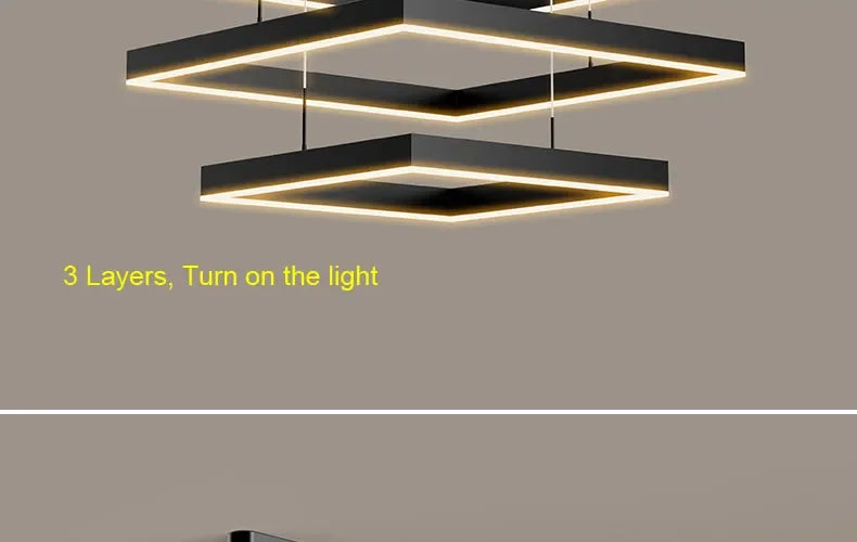 2026 LED Square Pendant Light For Dining Room Bedroom Living Room Home Loft Decor Modern Black Aluminum Hanging Lamp