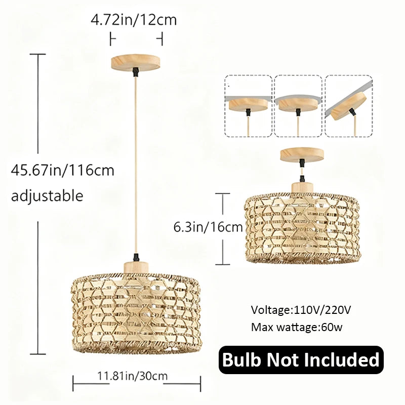 Wicker Rattan Pendant Lamp Teahouse Homestays Decorative Pastoral Retro Pendant Light Kitchen Corridor Bedroom Dining Chandelier