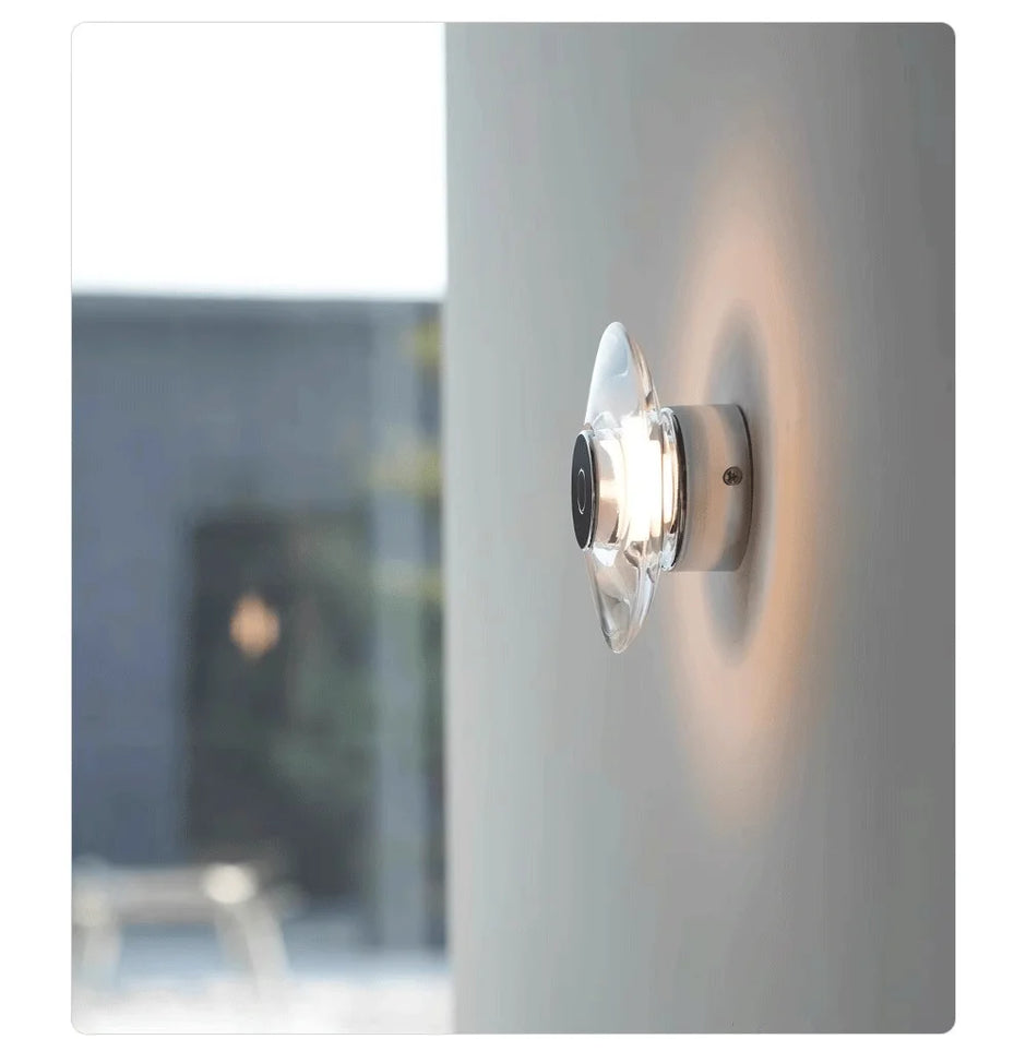 Modern Round Crystal Bedside Lamp Bedroom Living Room Italian LED Sconce Minimalist Art Circular Corridor Mirror Wall Lights