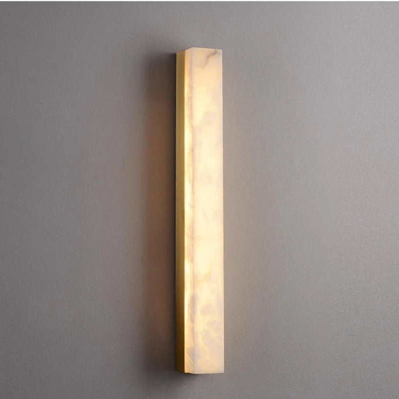 Nordic Hotel Bedroom Corridor Alabaster White Lampshade Strip Natural Marble Stone Wall Sconces Lights Indoor Copper Wall Lamps
