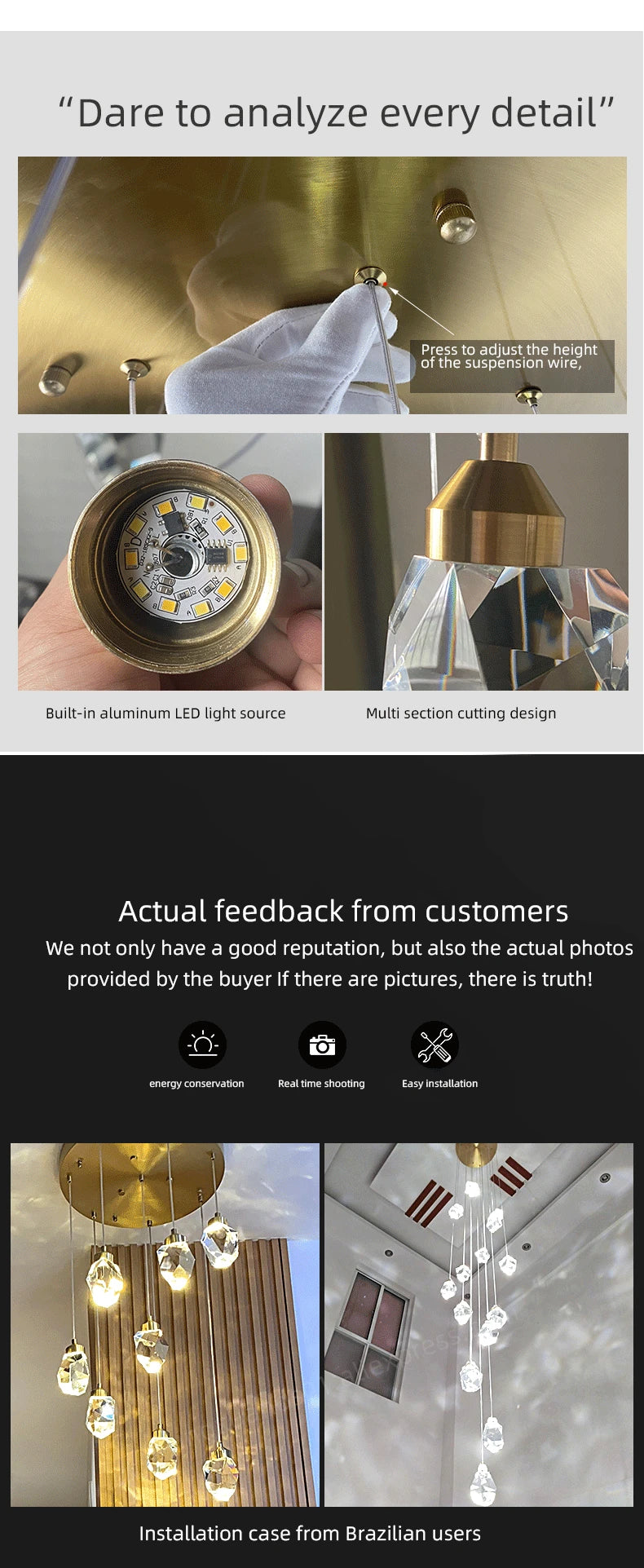 Nordic Crystal Chandelier for Living Room Villa Ceiling Chandeliers Duplex Loft Hanging Lamps Stairscase Suspended Pendant Lamps