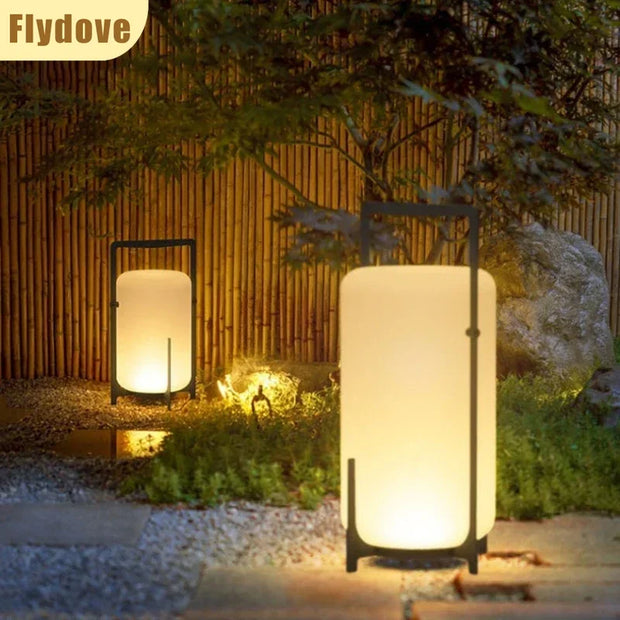 Japanese Style Garden Outdoor Waterproof LED Floor Lamp Simple Restaurant Hotel Acrylic Rechargeable Solar Power Standing Lamp