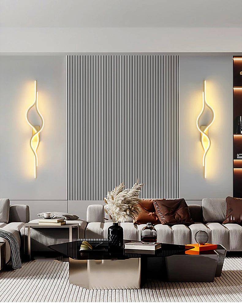 Modern Living Room Long Wall Lights with Anlter Design Gold Black TV Background Decorative Wall Lamp for Bedroom Remote Control