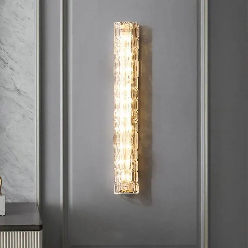 Nordic Cylindrical All Copper LED Wall Lamps Ripple Glass Lampshade Living Room Bedroom Restaurant Corridor Sconces Light