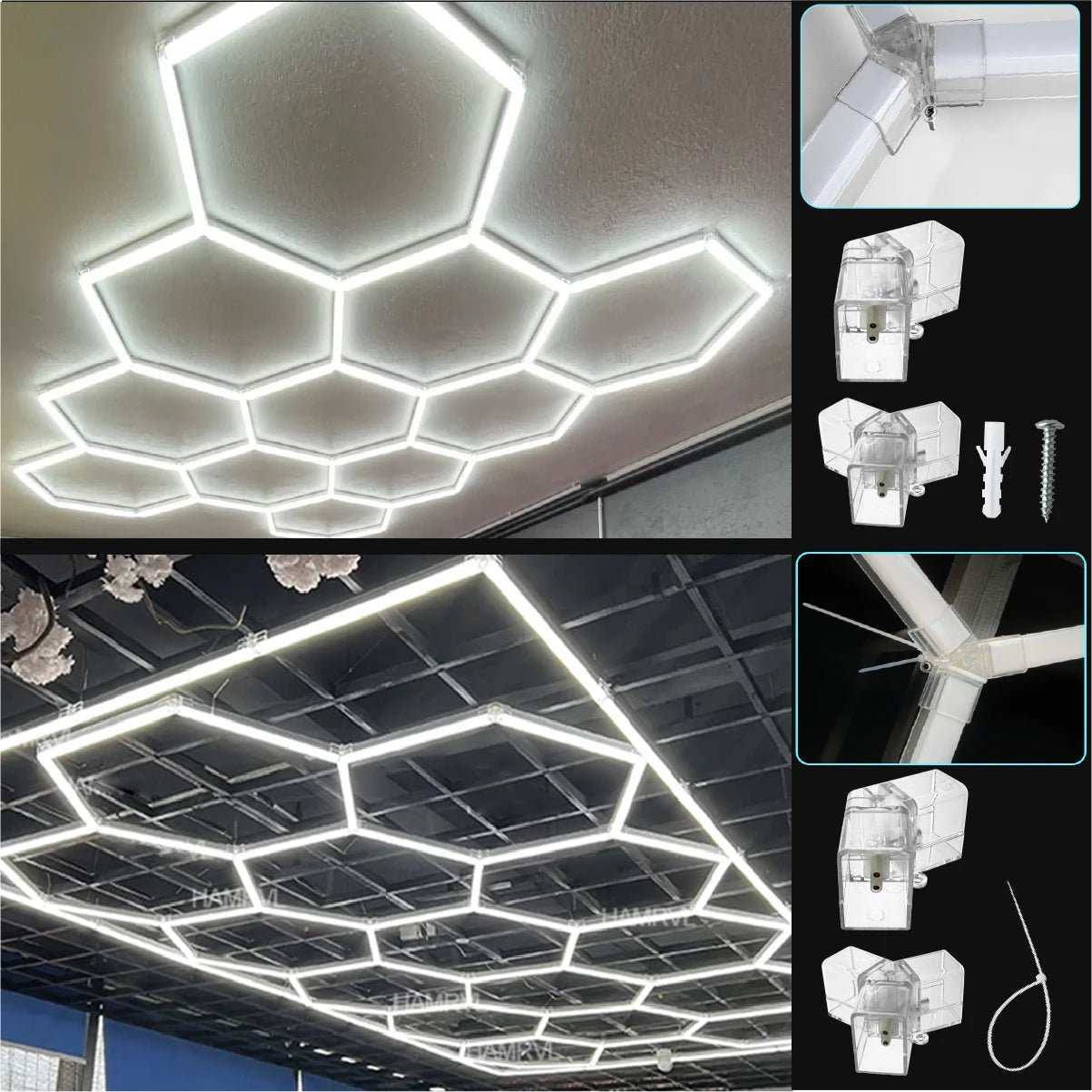 Honeycomb LED Rectangle Lighting Office Gym Desk Barber Workshop Ceiling pendant Light Color change Dimmable Garage Hexagon Lamp
