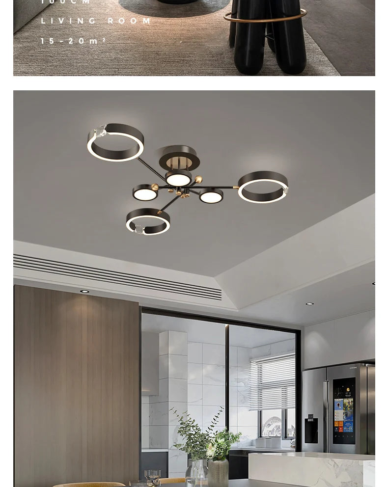 Modern Luxury Nordic Style Aluminum Circle Shaped LED Pendant Light Art Creative Lamp for Living Room Home Decoration Chandelier