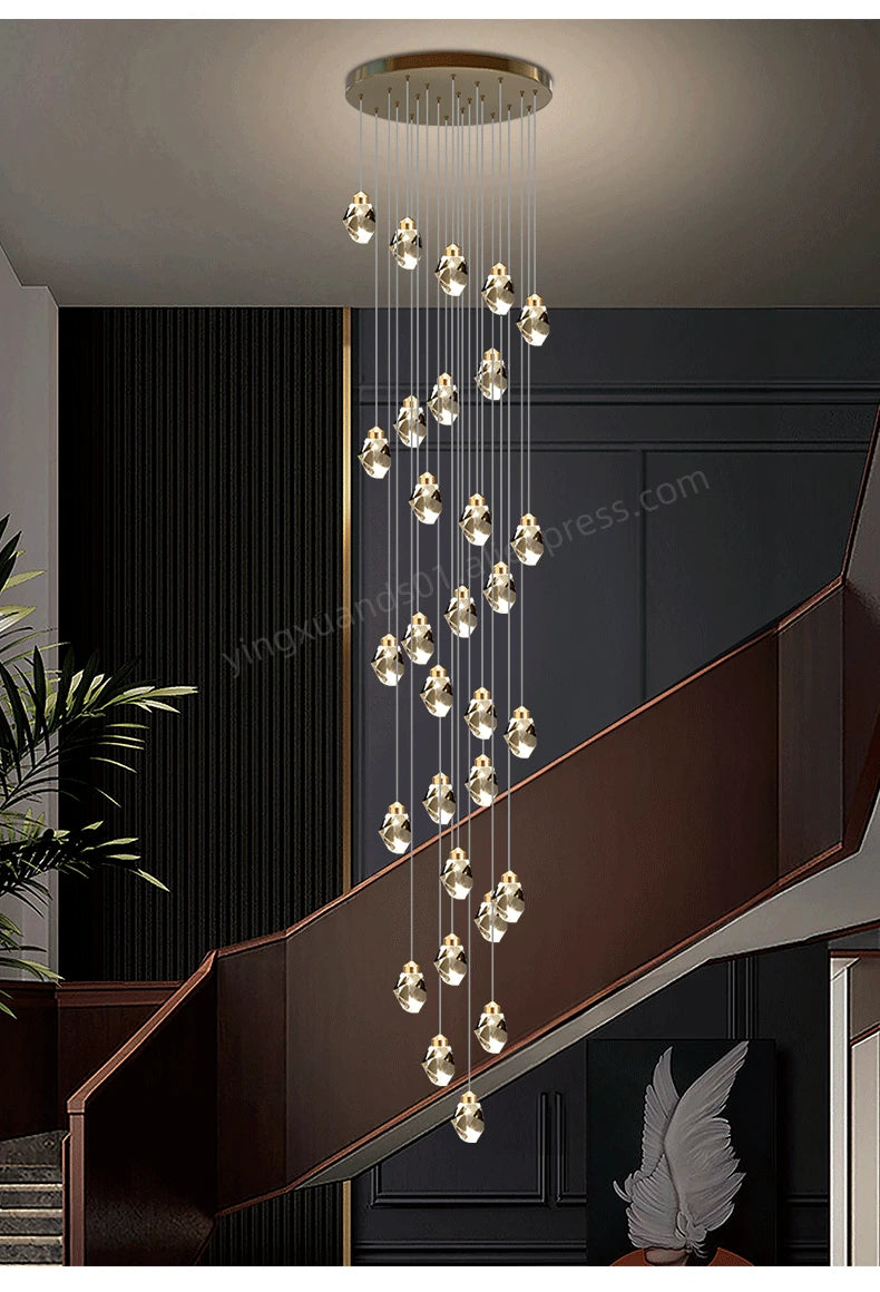 Nordic Crystal Chandelier for Living Room Villa Ceiling Chandeliers Duplex Loft Hanging Lamps Stairscase Suspended Pendant Lamps