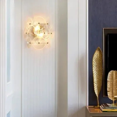 Creative Matte Metal Golden Base with LED Bubble Water Pattern Glass Round Shade Wall Sconce Bedside Lamp