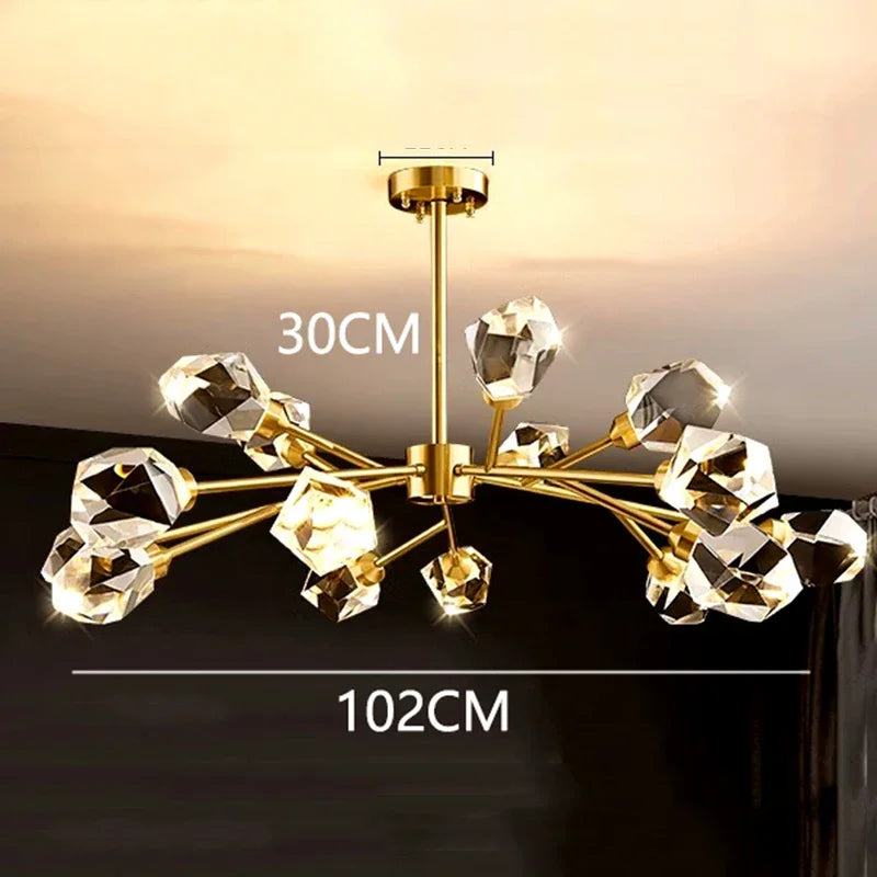 All-copper Molecular Long Crystal Chandelier Light Luxury Creative Post-modern Atmosphere Living Room LED Pendant Lights
