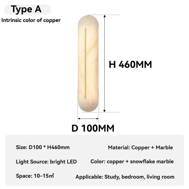 Italian Wall Lamp Natural Marble Bedside LED Light for Bedroom Villa Entryway Hallway Living Room Indoor Decorative Lighting