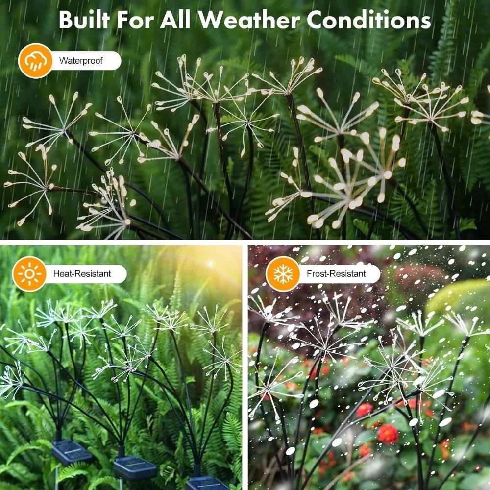 6/810 Heads Solar Light Waterproof Sparkling Stars LED Floral Firework 2 Modes Switching Ground Mounted Landscape Lighting