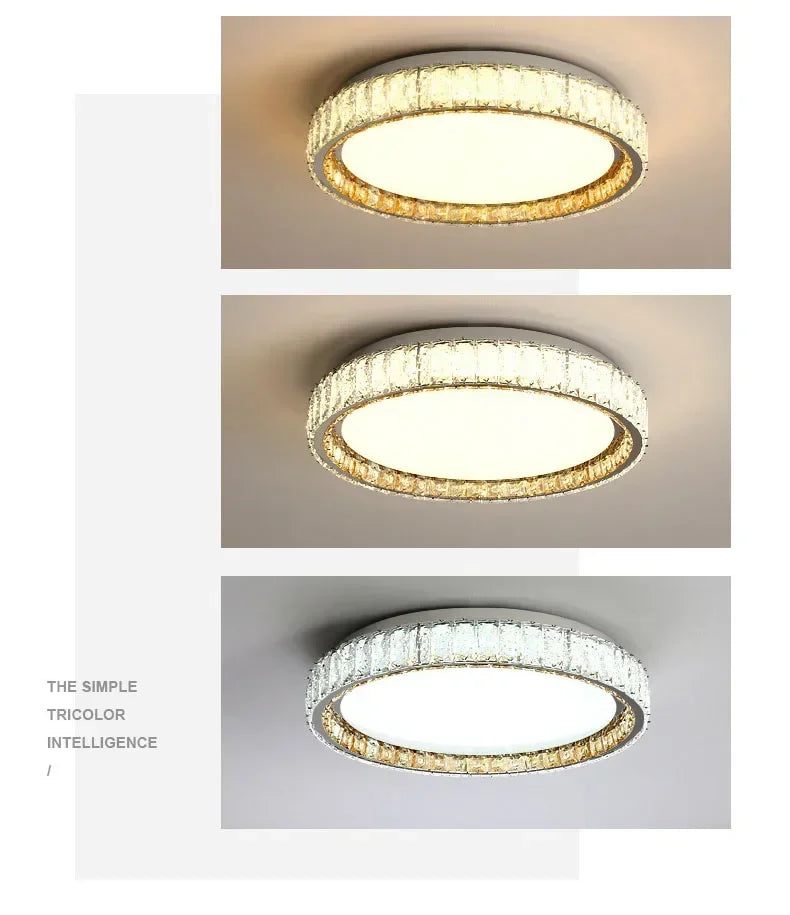 ‌Modern Luxury Dimmable Crystal Ceiling Light K9 Crystals Golden Ring Chandelier for Bedroom Living Room Dining Room LED Fixture