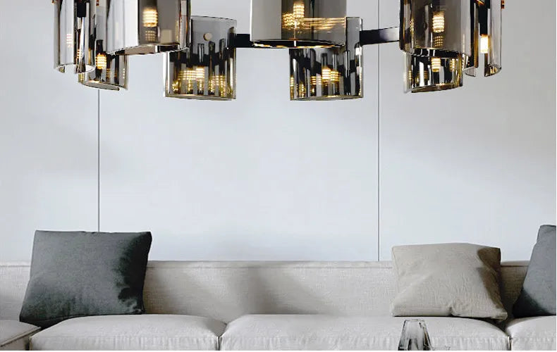 2026 Pendant Light For Bedroom Living Room Kitchen Dining Table Bar Home Decor Modern LED Glass Tile Suspension Lamp Smoke Gray