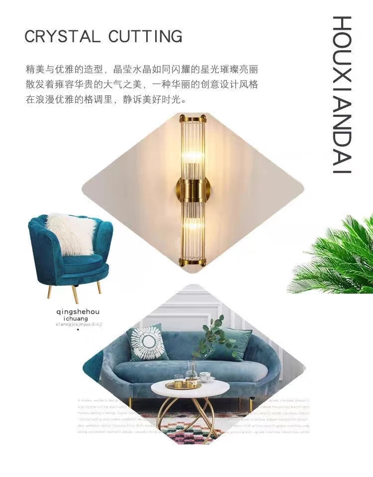 Modern Crystal Led Brass Wall Light Bedroom Living Room Corridor Dining Room Lighting Decoration Indoor Decoration Wall Lamps