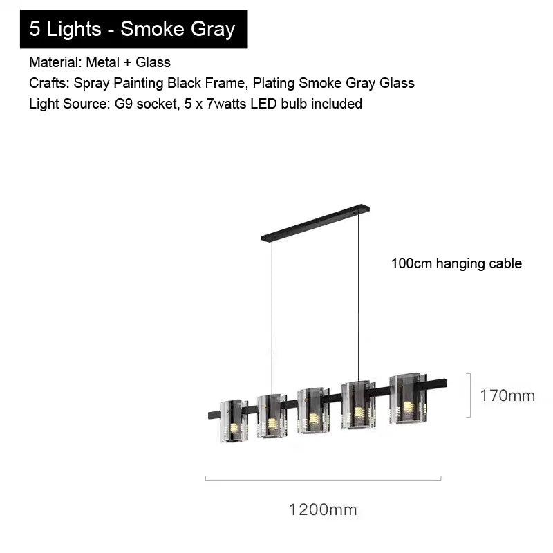 2026 Pendant Light For Bedroom Living Room Kitchen Dining Table Bar Home Decor Modern LED Glass Tile Suspension Lamp Smoke Gray