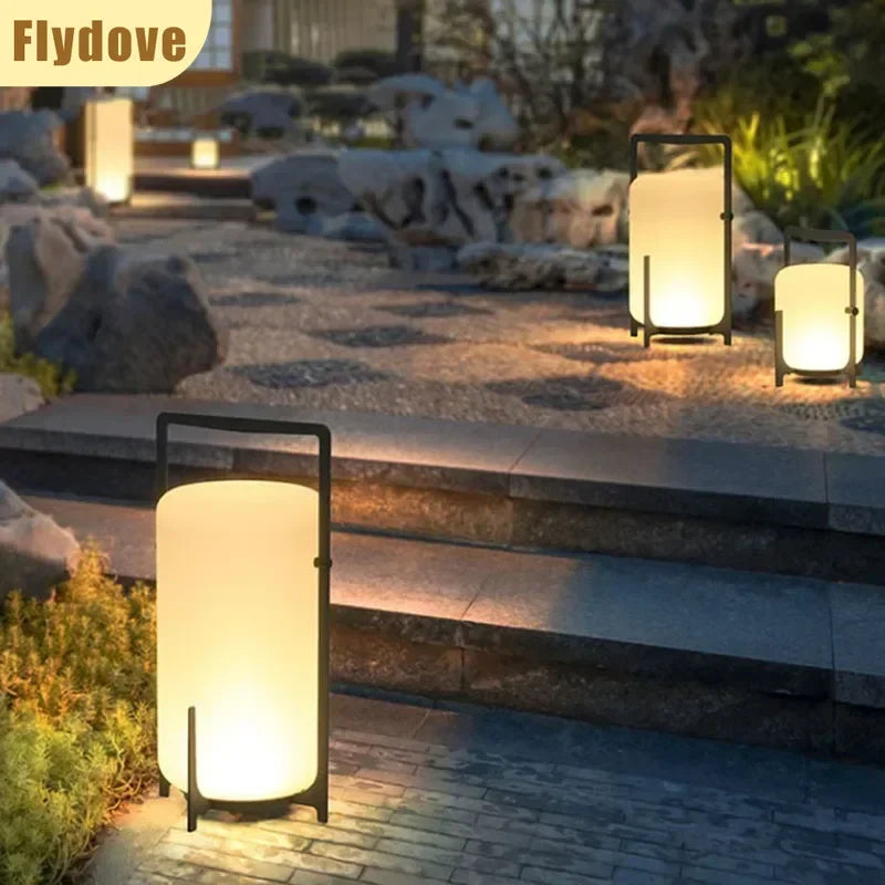 Japanese Style Garden Outdoor Waterproof LED Floor Lamp Simple Restaurant Hotel Acrylic Rechargeable Solar Power Standing Lamp
