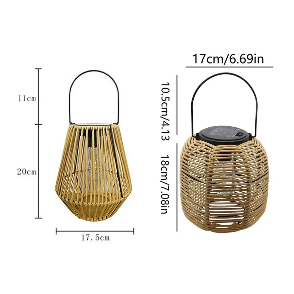 Waterproof Rattan Solar Lantern Solar Powered Bamboo Frame Bamboo Chandelier Lamp Standing/Hanging Weaving Lantern