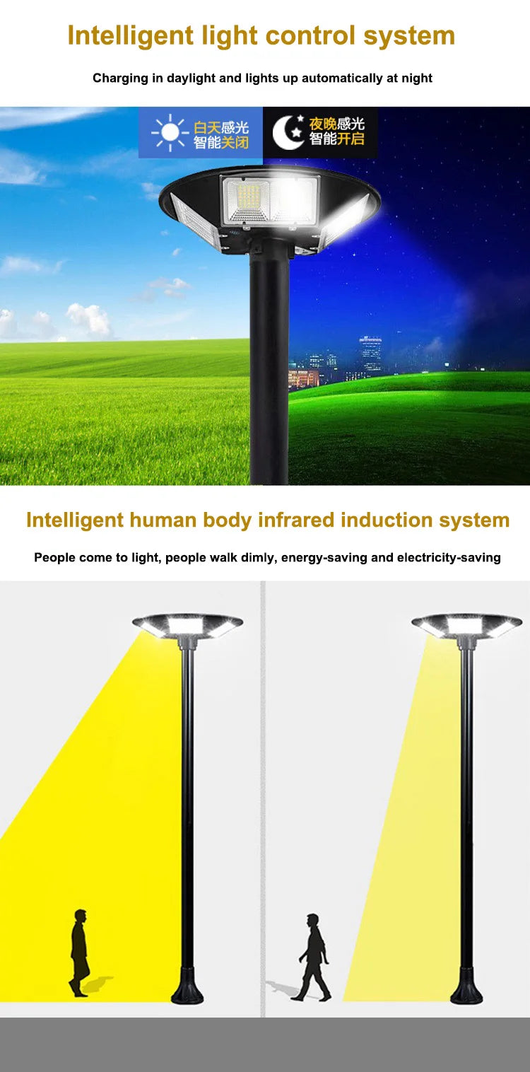 Solar Street Light 300W 400W 500W Waterproof Yard Lamp PIR Motion Sensor Garden Outdoor UFO Lighting with Remote