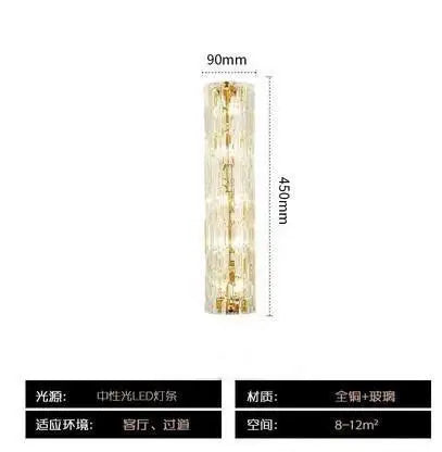 Nordic Cylindrical All Copper LED Wall Lamps Ripple Glass Lampshade Living Room Bedroom Restaurant Corridor Sconces Light