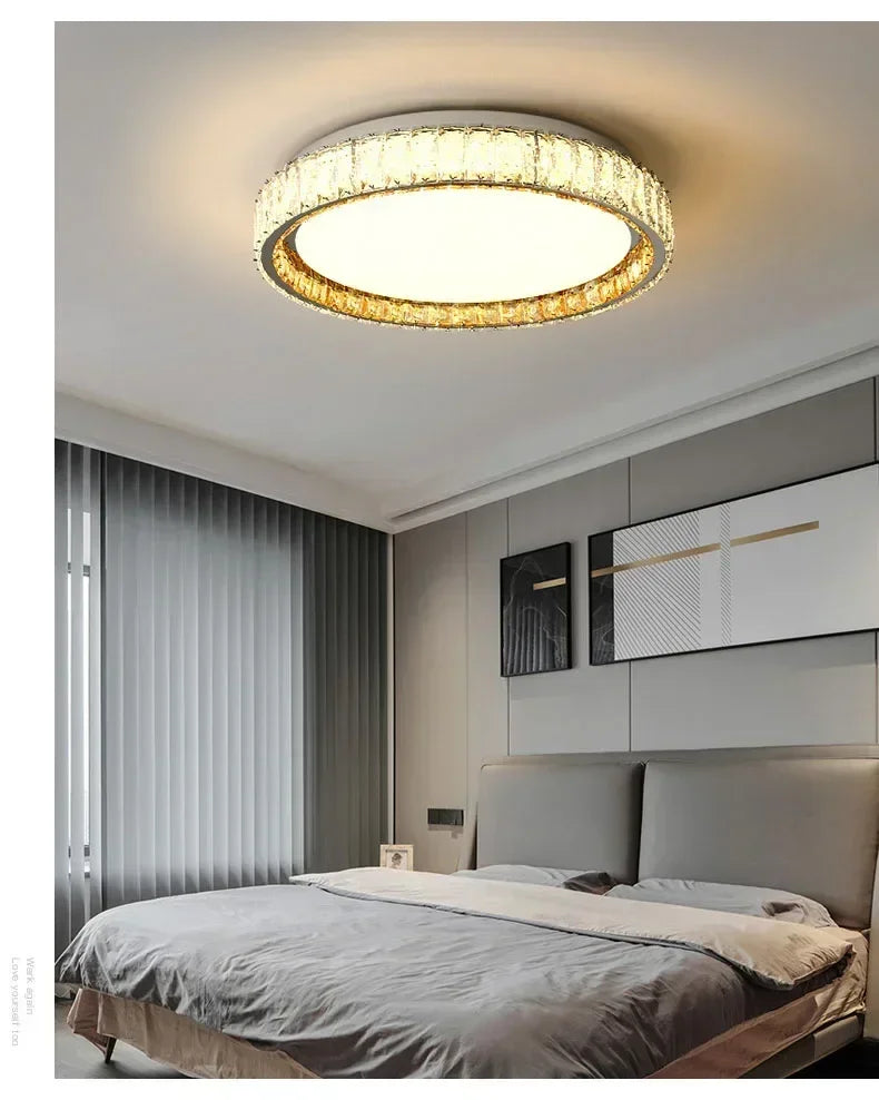‌Modern Luxury Dimmable Crystal Ceiling Light K9 Crystals Golden Ring Chandelier for Bedroom Living Room Dining Room LED Fixture