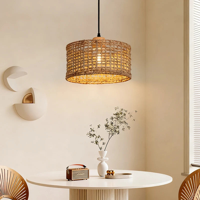 Wicker Rattan Pendant Lamp Teahouse Homestays Decorative Pastoral Retro Pendant Light Kitchen Corridor Bedroom Dining Chandelier