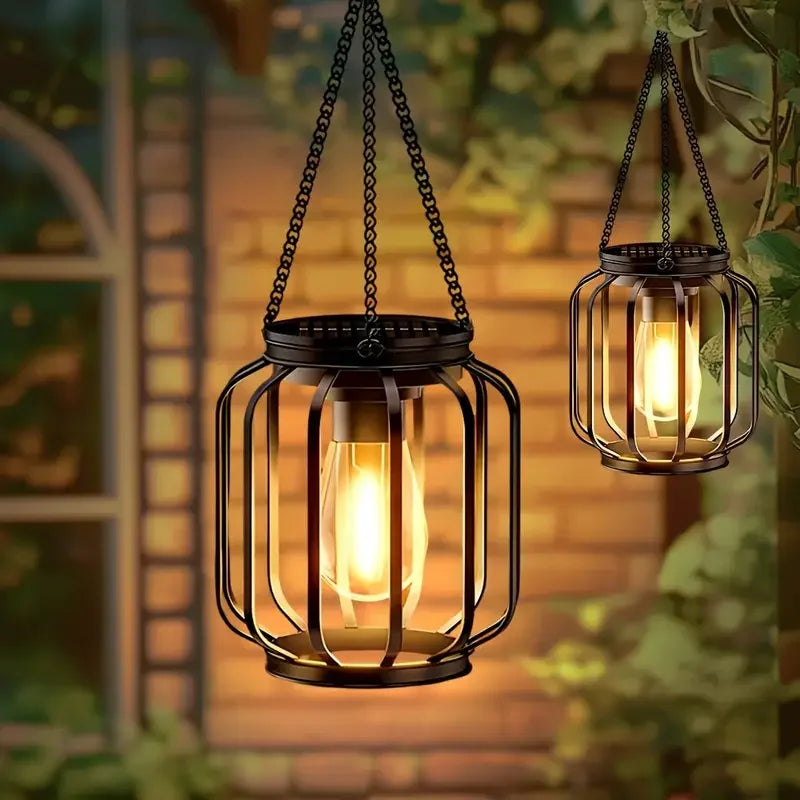 1pc Solar Lantern Outdoor Light, Metal Solar Hanging Light, Brighter Hanging Solar Chandelier, Courtyard Garden Decoratiot