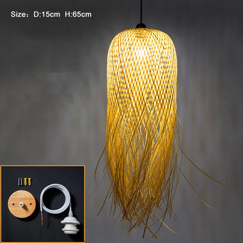 Southeast Asian Individuality Hand Woven Bamboo Chandelier Chinese Lamps Tea Room Restaurant Hotel Artistic Modeling Lampshade