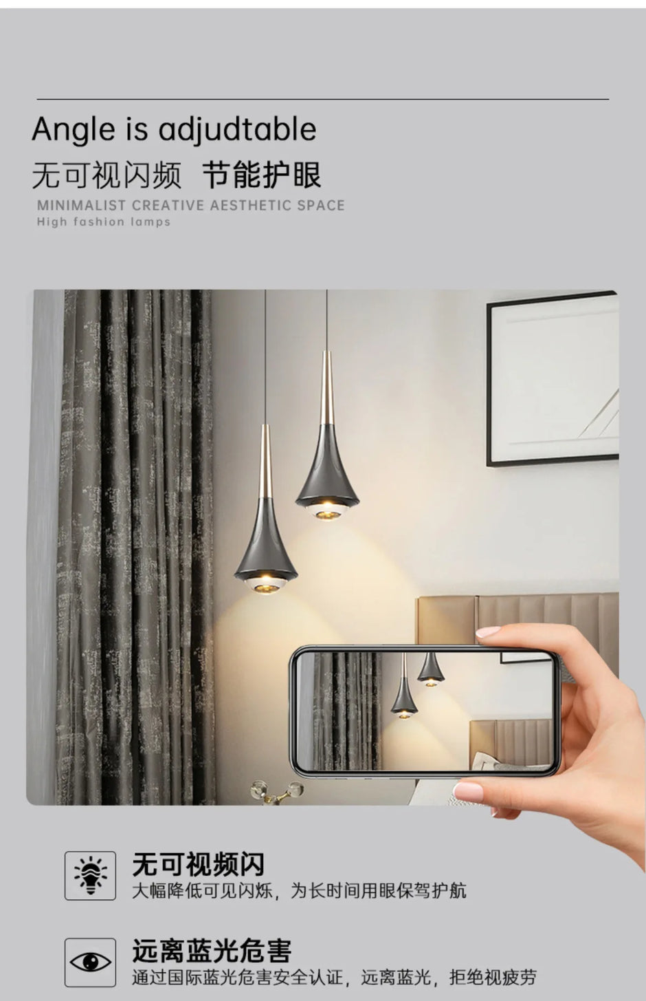Bedroom Bedside Pendent Lamp Nordic Modern Living Room Study Decoration Simple Creative Light Luxury Bar Glass LED Chandelier