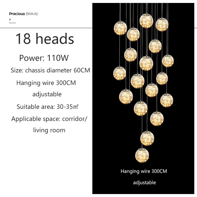 Starry Sky Staircase Chandelier Nordic Design Duplex Corridor Light Pendant Lights Apartment Hall