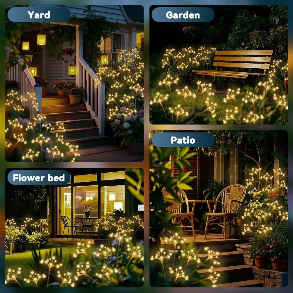 6/810 Heads Solar Light Waterproof Sparkling Stars LED Floral Firework 2 Modes Switching Ground Mounted Landscape Lighting