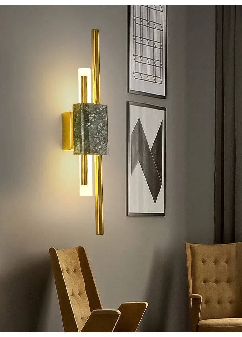 Luxury Green White Marble Wall Lamp Living Room Lobby Bedroom Golden Decor Bedside Sconce Hotel Aisle Staircase Led Light 6W