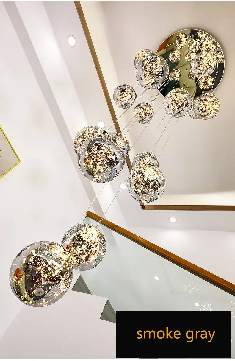 Starry Sky Staircase Chandelier Nordic Design Duplex Corridor Light Pendant Lights Apartment Hall