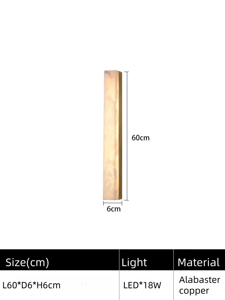 Nordic Hotel Bedroom Corridor Alabaster White Lampshade Strip Natural Marble Stone Wall Sconces Lights Indoor Copper Wall Lamps