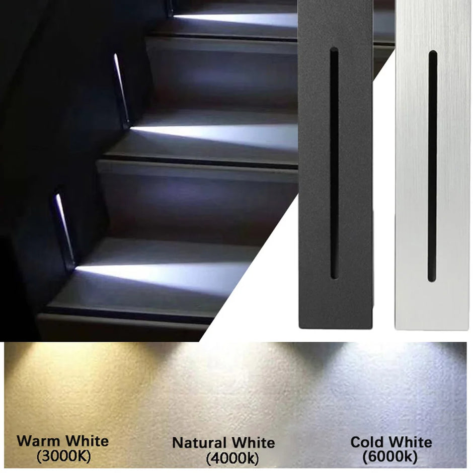 Led Recessed Step Lights Aluminum Embedded Wall Light Interior Nightlight for Stairway Hallway Lighting Living Room Decoration