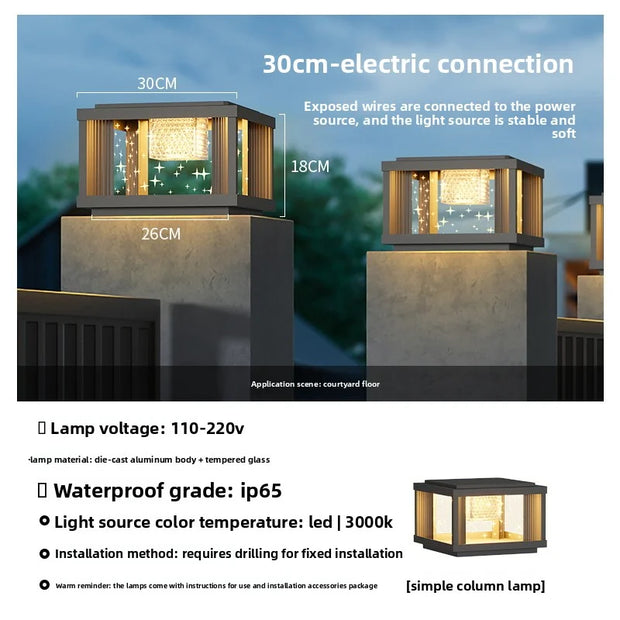 Solar Column Head Lamps Waterproof Courtyard Lamps Gate Pillar Lamps Wall Column Lamps Outdoor Villa Column Head Lamps