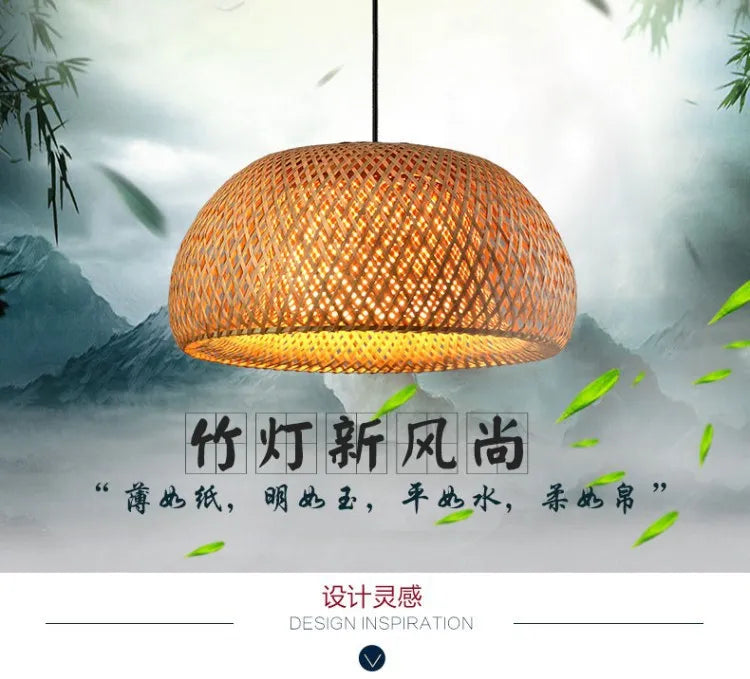 2025 Bamboo Pendant Lamps Hand Knitted Chinese Style Weaving Hanging Lamps 26cm Restaurant Home Decor Lighting Fixtures HOT