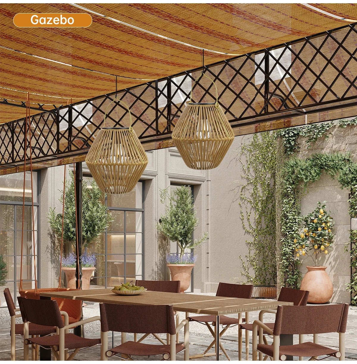 Outdoor Solar Rattan Lanterns, Waterproof Hanging Boho Solar Lights for Garden, Patio, Yard, Porch Decorative Lighting