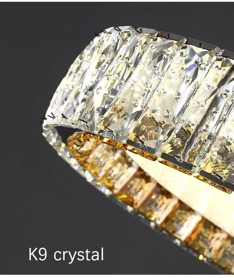 ‌Modern Luxury Dimmable Crystal Ceiling Light K9 Crystals Golden Ring Chandelier for Bedroom Living Room Dining Room LED Fixture